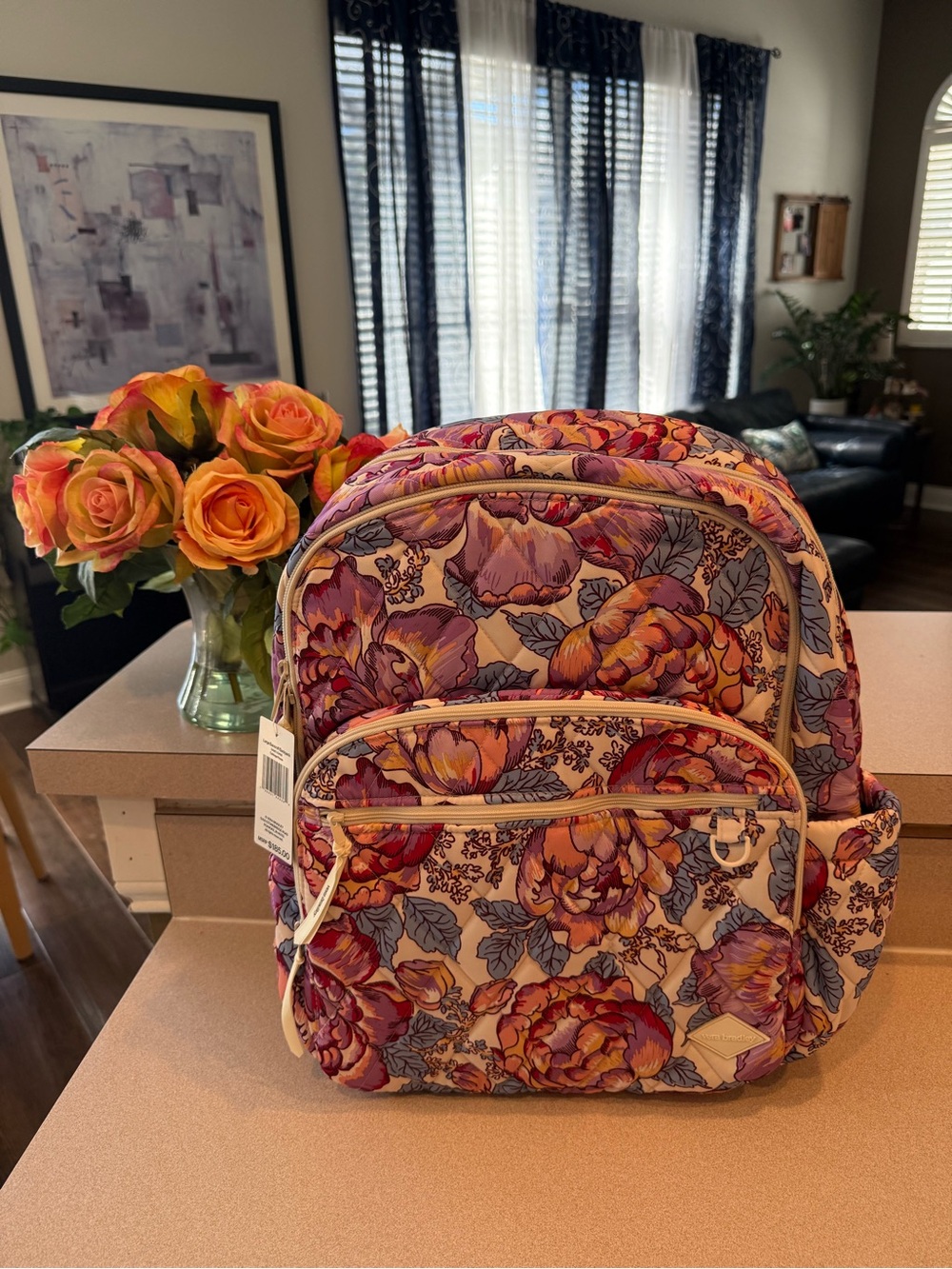 NWT Vera Bradley Large Bancroft Backpack- Cabbage Roses in Performance Twlll